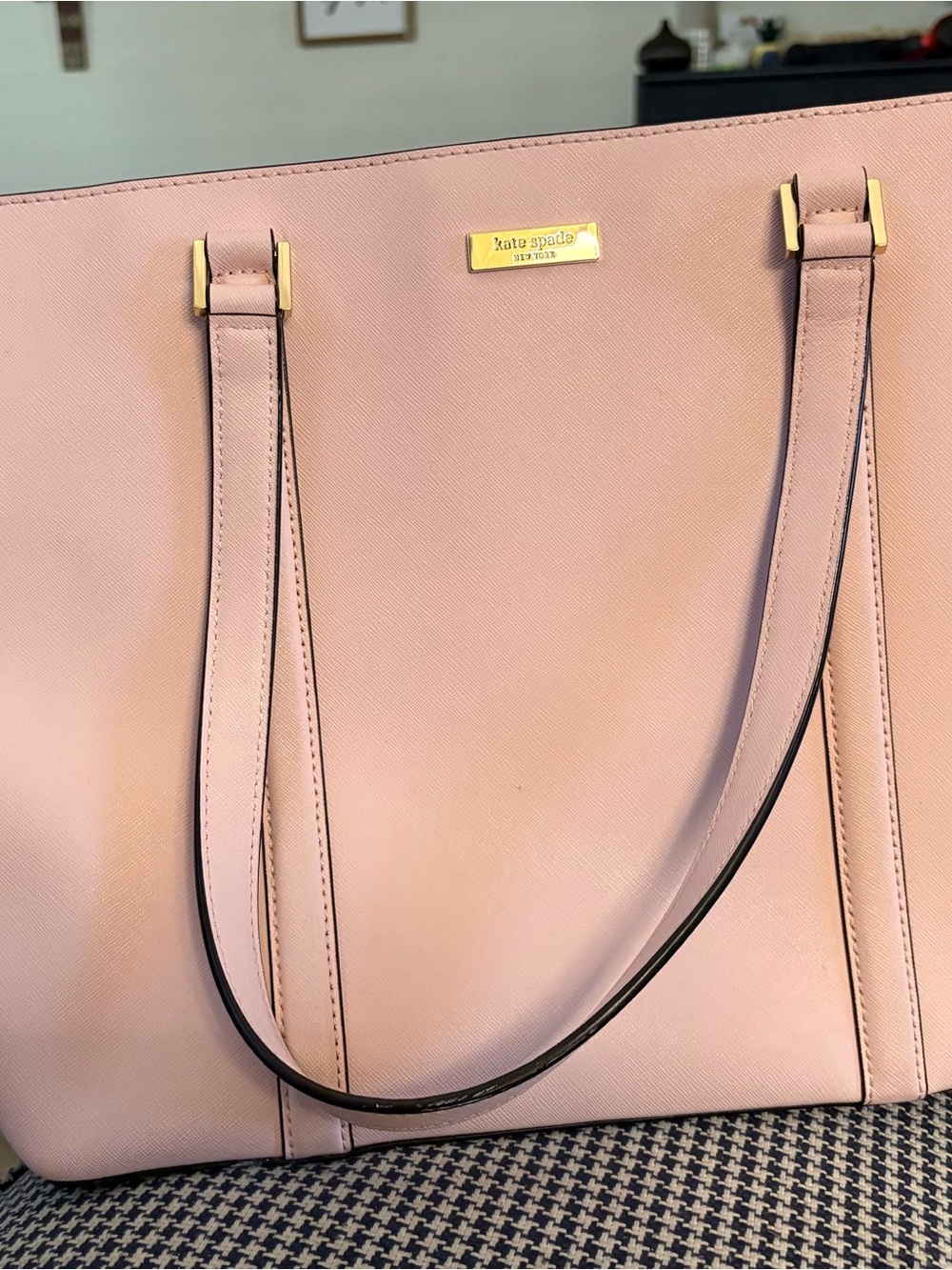 kate spade Blush Pink Saffiano Leather Tote with Gold Hardware
